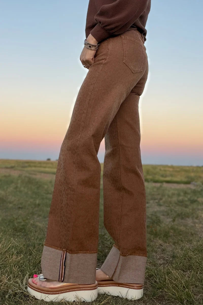 Mocha Leopard Straight-Leg Pants