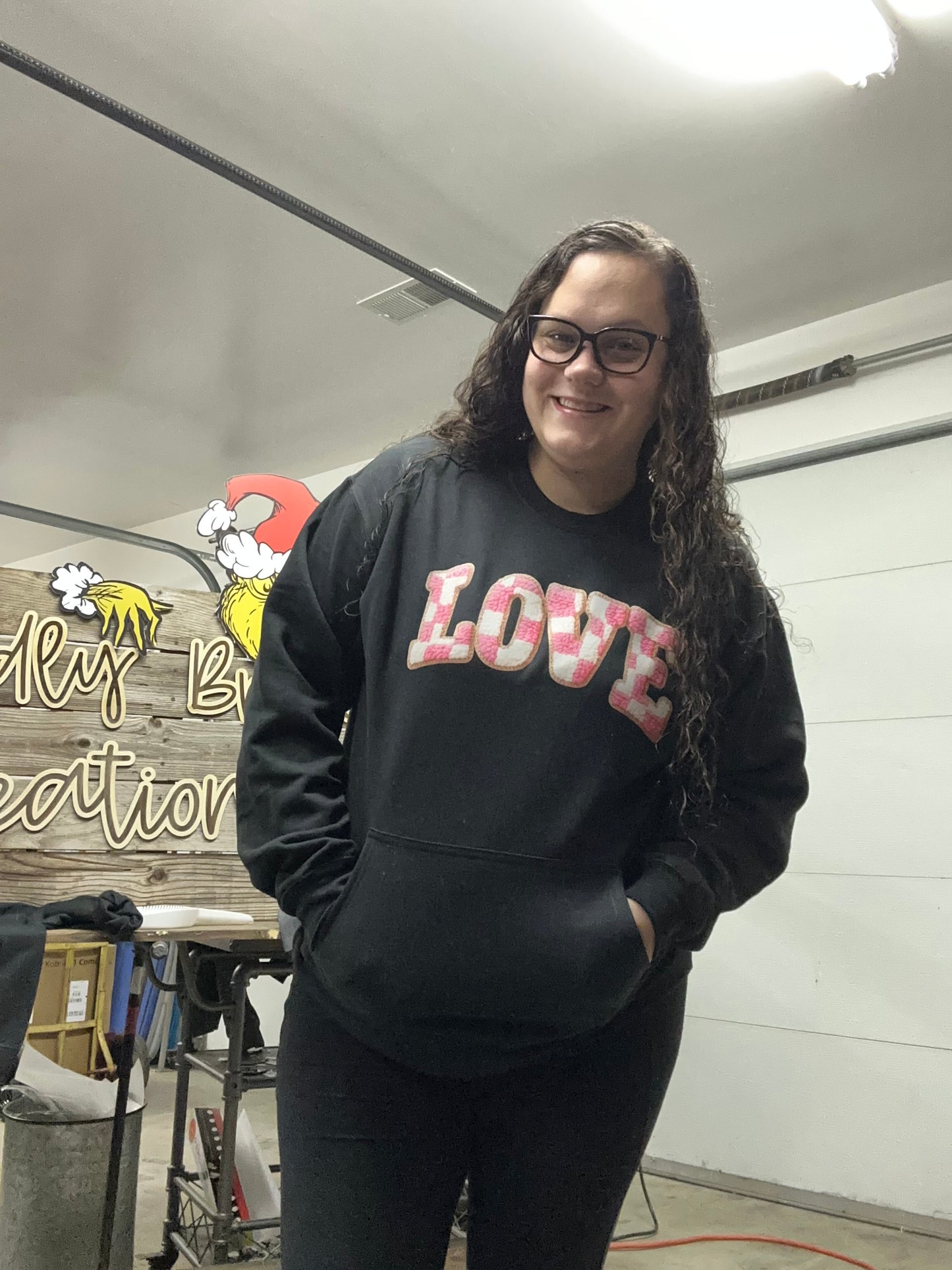 Checkered Love Adult Pocket Crewneck