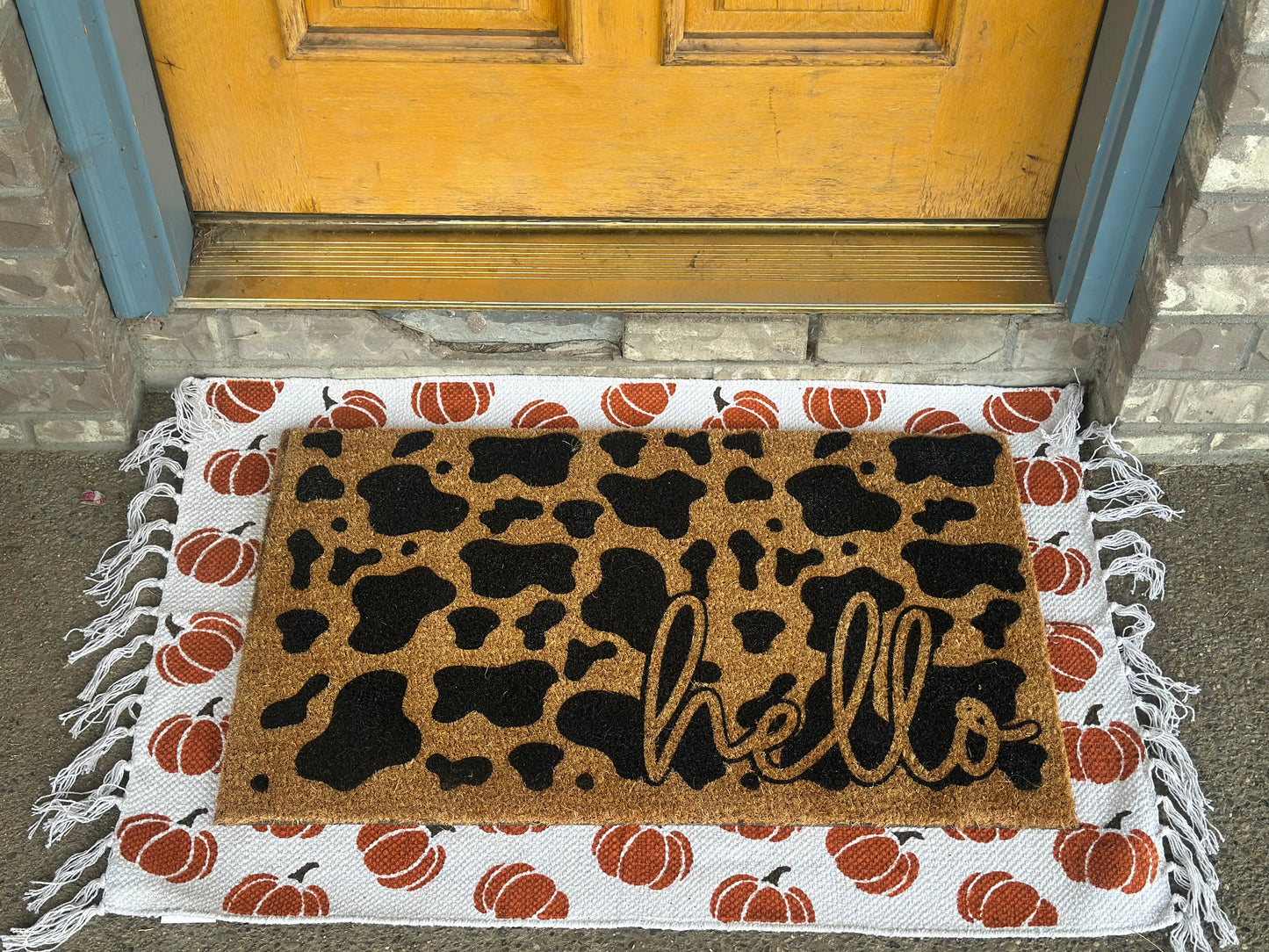 Hello Cow Print door mat