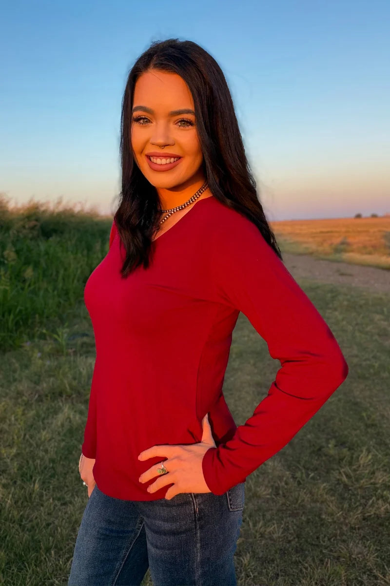 Ruby Red Long-Sleeve Top