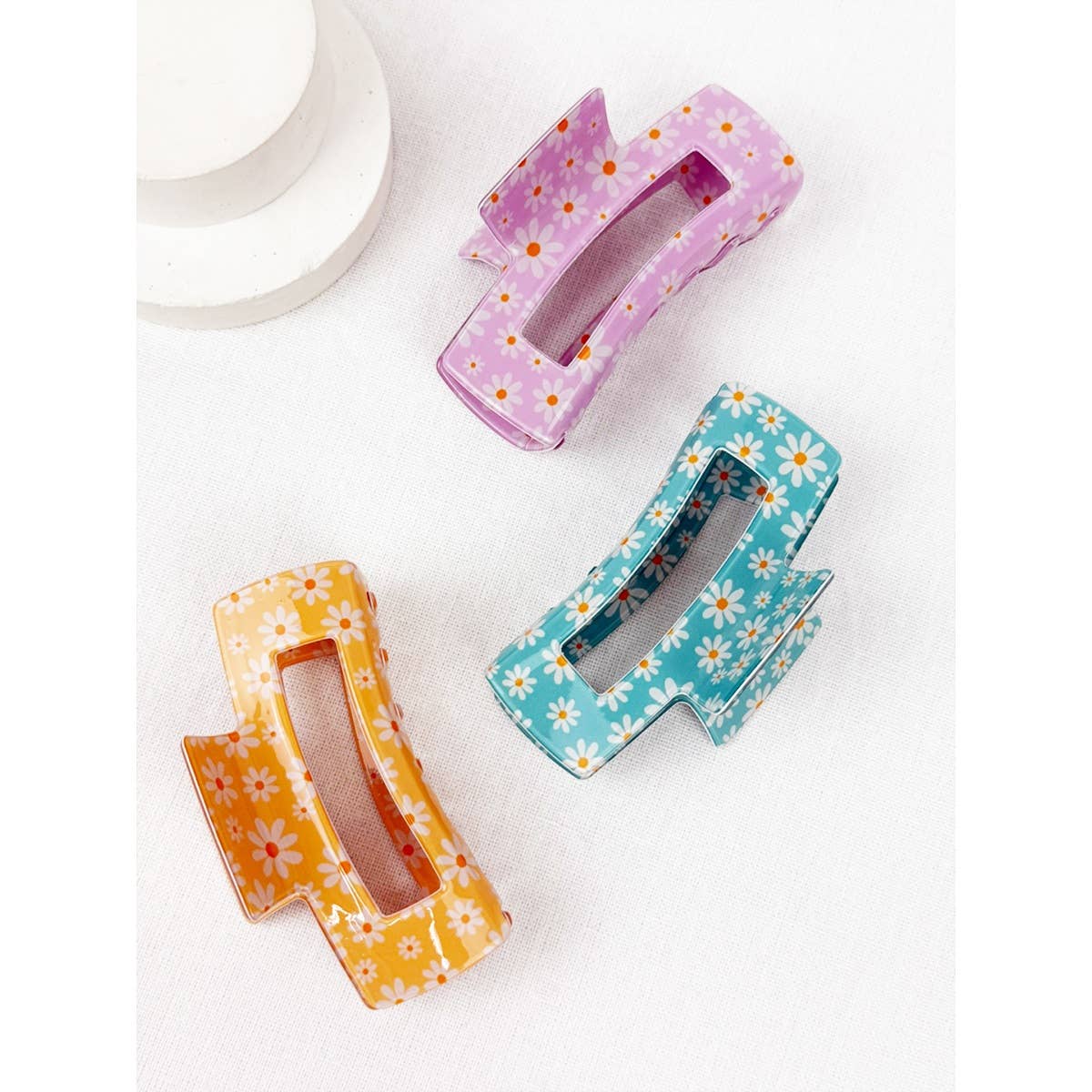 Daisy Flower Rectangle Hair Claw Clip