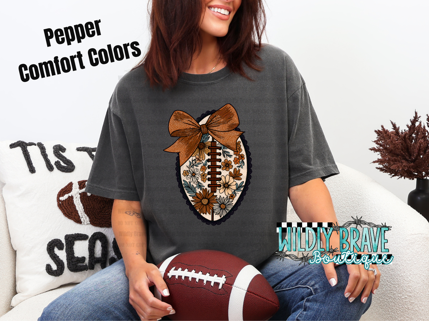 Floral Football Graphic Tee or Crewneck