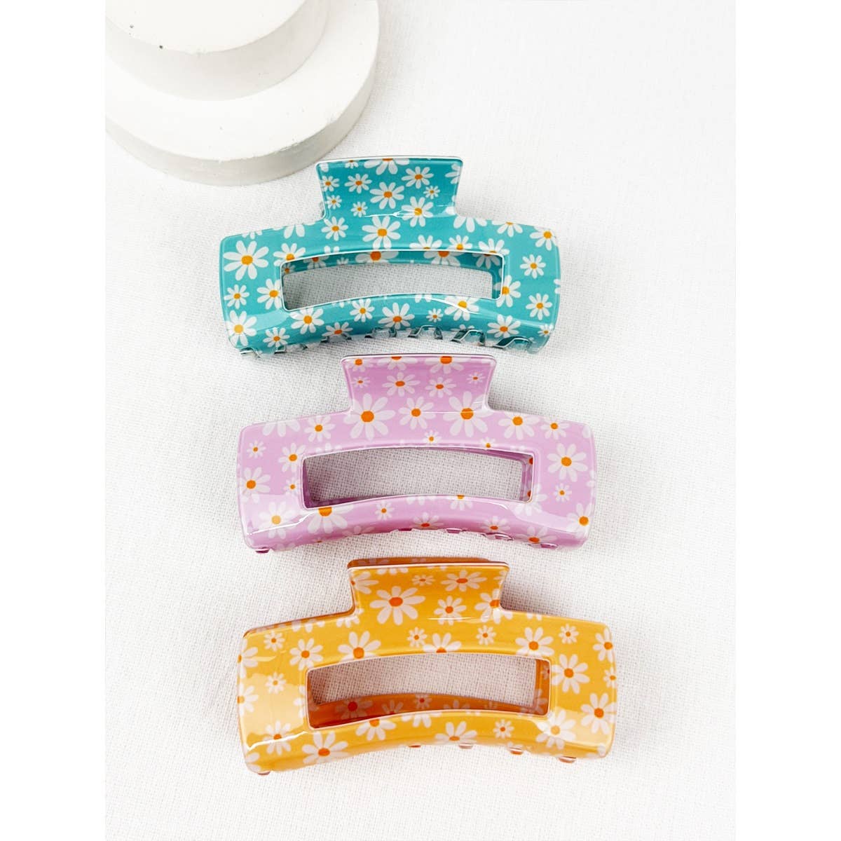 Daisy Flower Rectangle Hair Claw Clip