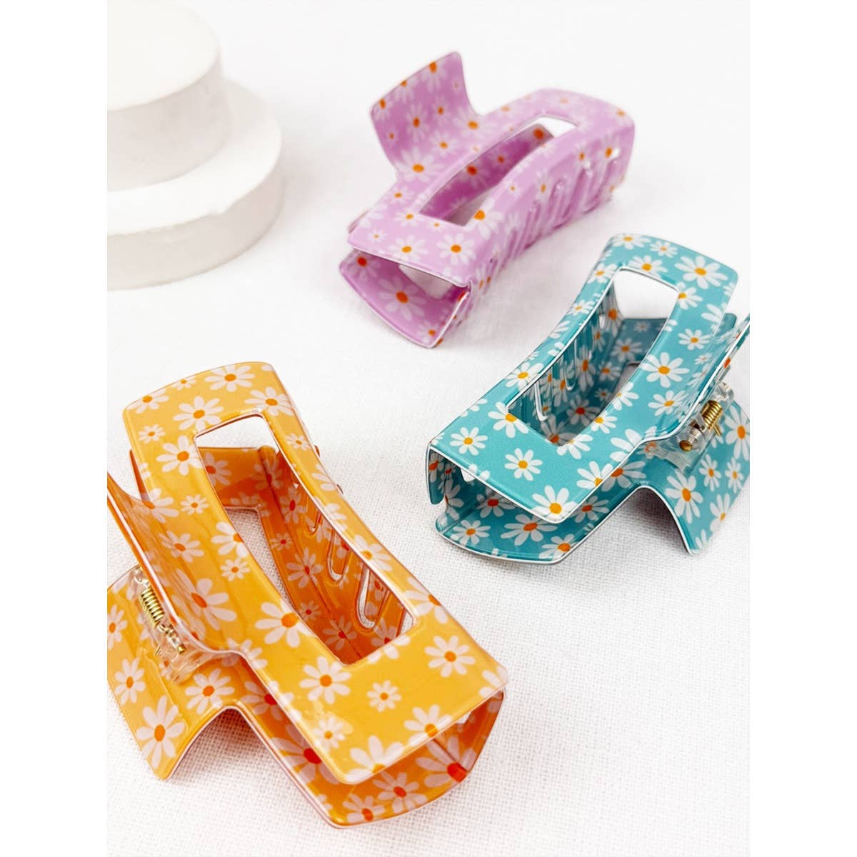 Daisy Flower Rectangle Hair Claw Clip