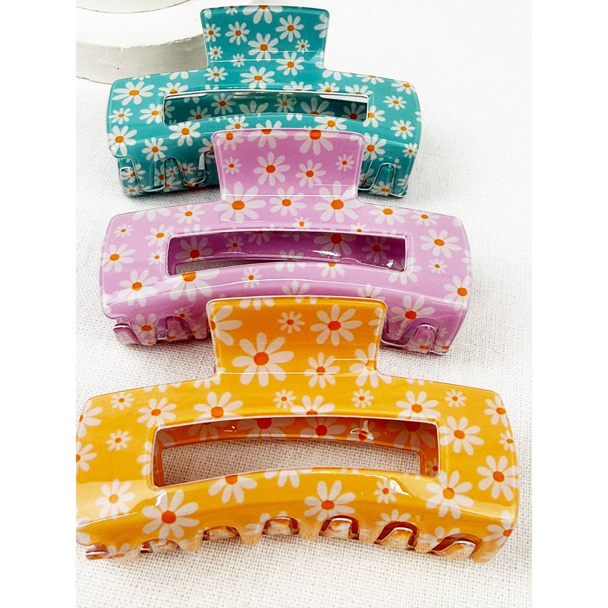 Daisy Flower Rectangle Hair Claw Clip