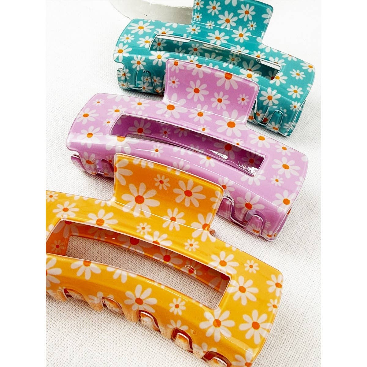 Daisy Flower Rectangle Hair Claw Clip