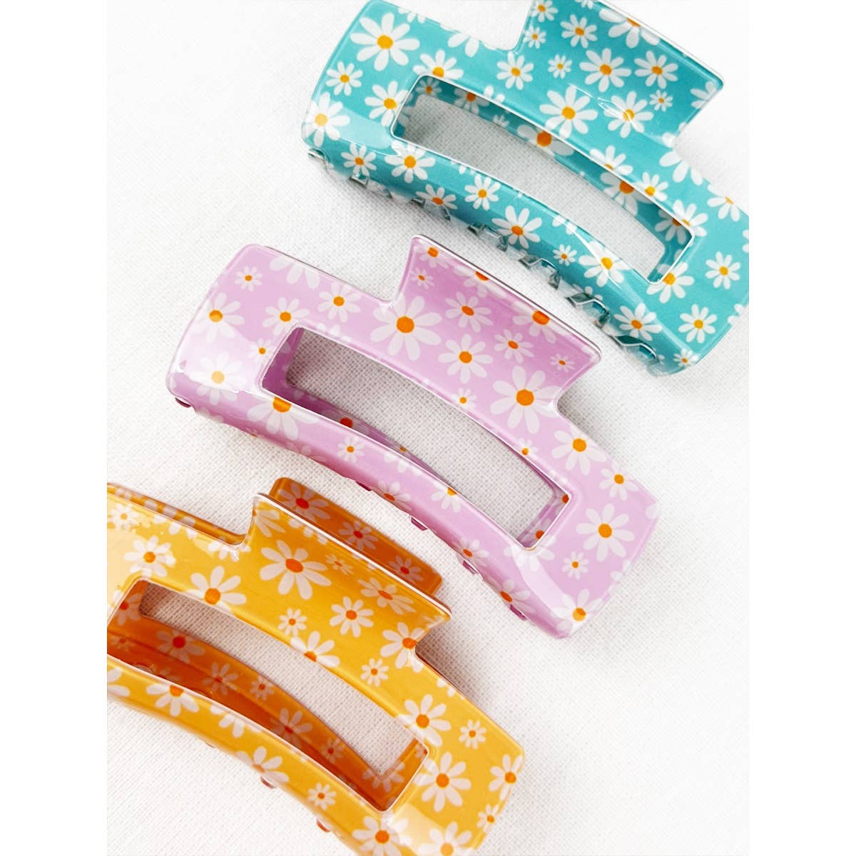 Daisy Flower Rectangle Hair Claw Clip