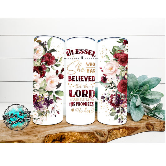 Blessed Is She Who Has Believed Drinkware